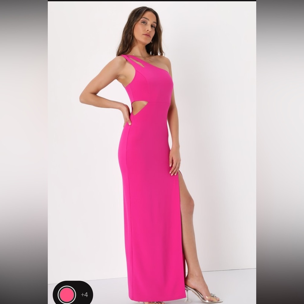 Lulus Simply Beautiful Hot Pink One-Shoulder Cutout Maxi Dress size medium